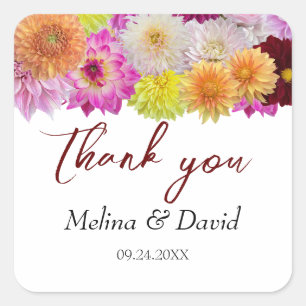 Sticker Carré Élégant Mariage Dahlia Florals