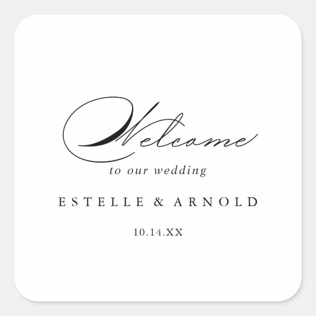 Sticker Carré Élégant Mariage de calligraphie moderne Bienvenue (Devant)