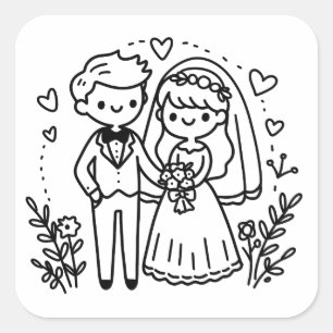Sticker Carré Élégant Mariage de mariée et de  de chambre