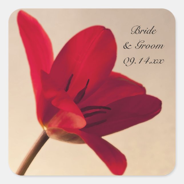 Sticker Carré Elégant Mariage d'enveloppes de tulipe rouge (Devant)