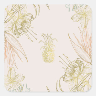 Sticker Carré Élégant Mariage Feuille botanique tropical