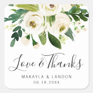 Sticker Carré Élégant mariage floral aquarelle de verdure