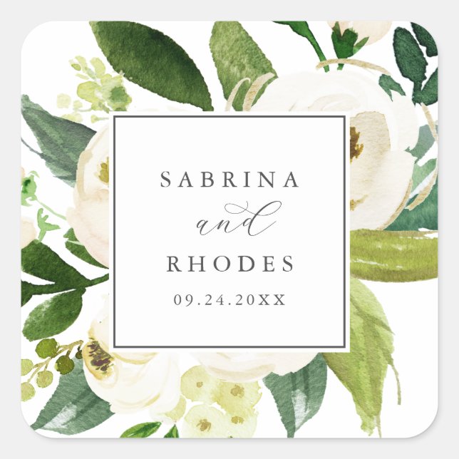 Sticker Carré Elégant Mariage floral blanc (Devant)
