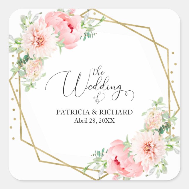 Sticker Carré Élégant Mariage floral brillant géométrique à huil (Devant)