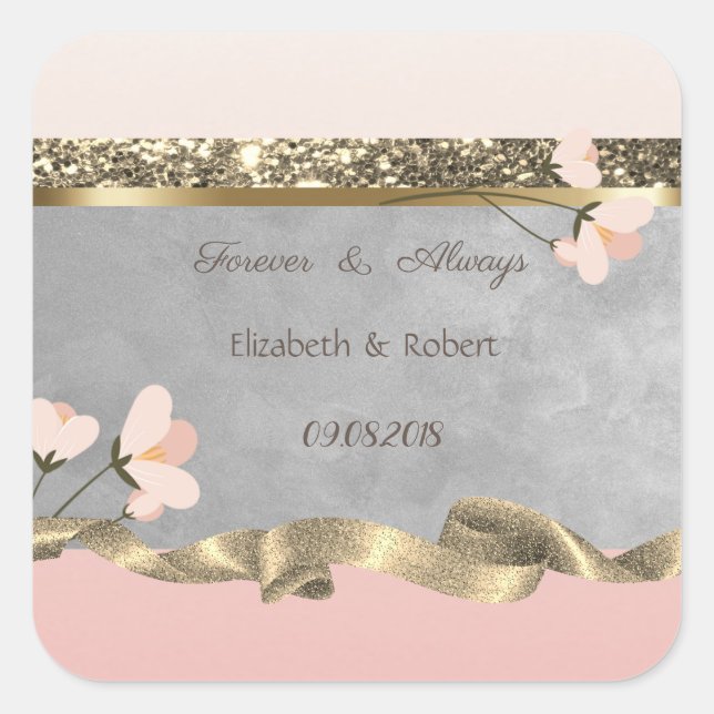 Sticker Carré Élégant Mariage floral chic (Devant)