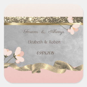 Sticker Carré Élégant Mariage floral chic