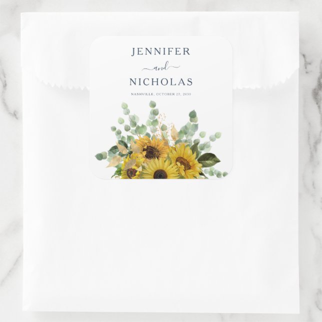 Sticker Carré Élégant Mariage floral de la marine (Sac)