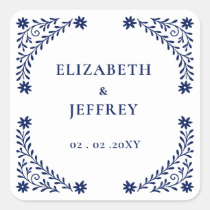 Sticker Carré Elégant Mariage floral de la marine Boho
