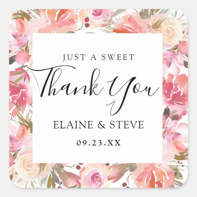 Sticker Carré Elégant mariage floral rose Saumon Favoriser (Devant)