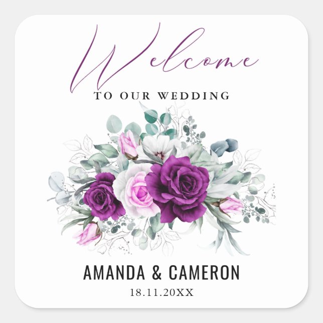 Sticker Carré Élégant Mariage géométrique violet rustique (Devant)