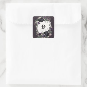 Sticker Carré Élégant Mariage gothique monogramme
