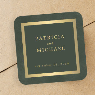 Sticker Carré Élégant mariage personnalisé en or vert foncé