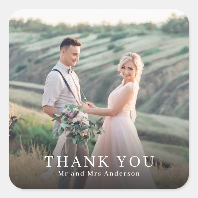 Sticker Carré Elégant Mariage photo Merci Favoriser (Devant)