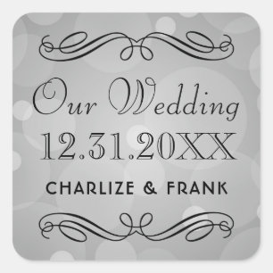 Sticker Carré Élégant Mariage Platine gris Monogramme