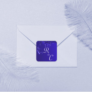 Sticker Carré Élégant Mariage Royal Blue Monogramme