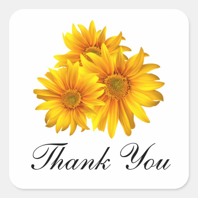 Sticker Carré Élégant Merci de tournesol Mariage fleuri jaune (Devant)
