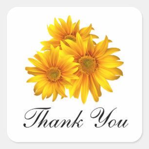 Sticker Carré Élégant Merci de tournesol Mariage fleuri jaune