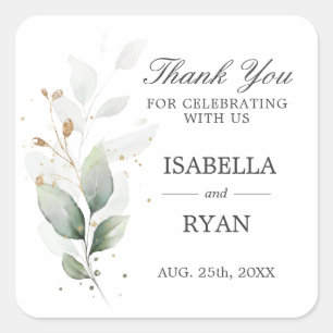 Sticker Carré Élégant Merci d'or Feuille