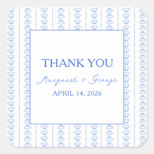 Sticker Carré Elégant Merci Mariage côtier de Coquillages Bleus