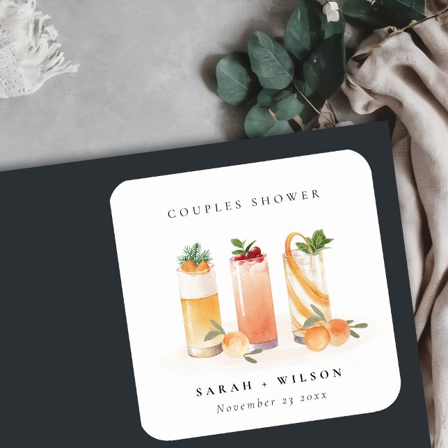 Sticker Carré Élégant Mignon Cocktail de Fruits Orange Soirée de (Créateur téléchargé)
