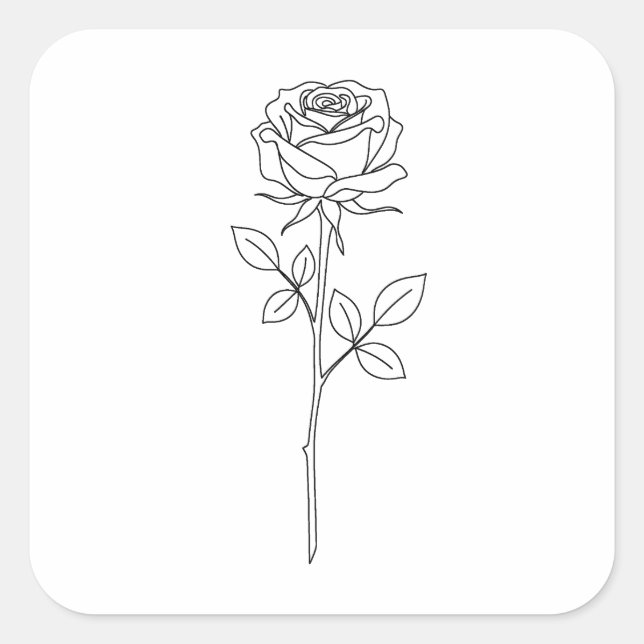 Sticker Carré Elegant Minimal Line Art Rose (Devant)