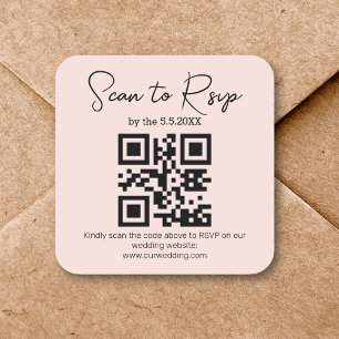 Sticker Carré élégant minimaliste rsvp qr code mariage rose chic