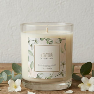 Sticker Carré Elegant Modern White Gold Floral Candle 