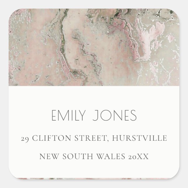 STICKER CARRÉ ÉLÉGANT MODERNE BLUSH DUSKY ROSE GOLD AGATE ADRESS (Devant)