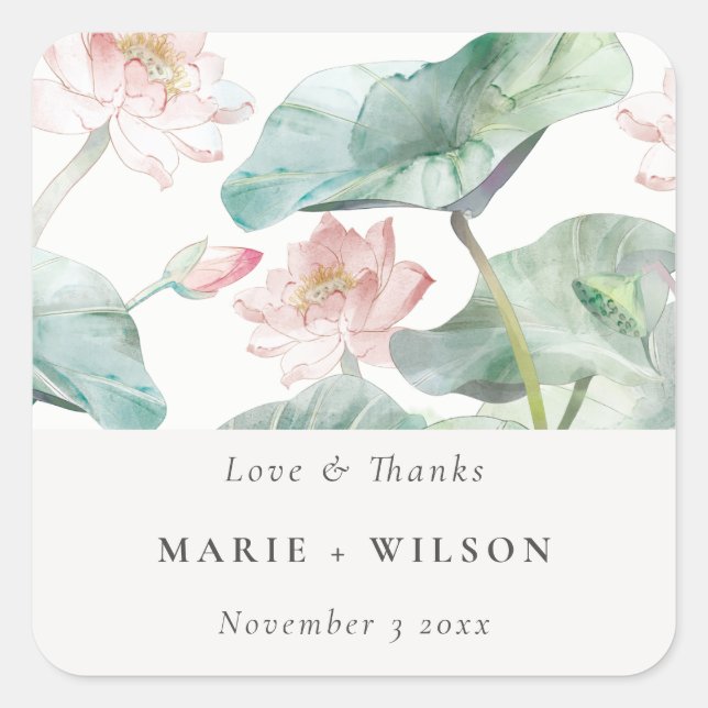 Sticker Carré Élégant moderne Pastel Blush Nénuphar Mariage (Devant)