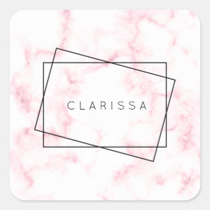 Sticker Carré élégant moderne pastel rose et blanc faux marbre