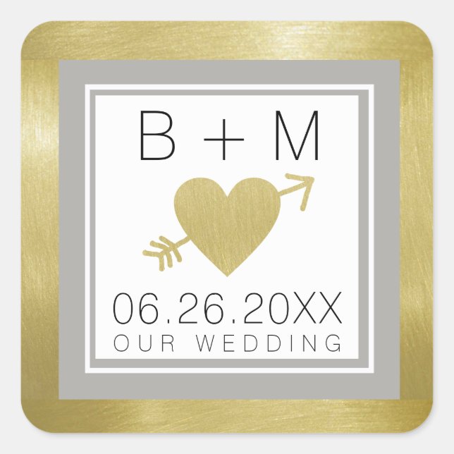 Sticker Carré élégant monogramme d'amour classique, mariage (Devant)