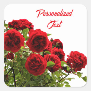 Sticker Carré Élégant Monogramme de bouquet de roses rouges