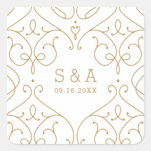 Sticker Carré Élégant monogramme de mariage vintage classique mo