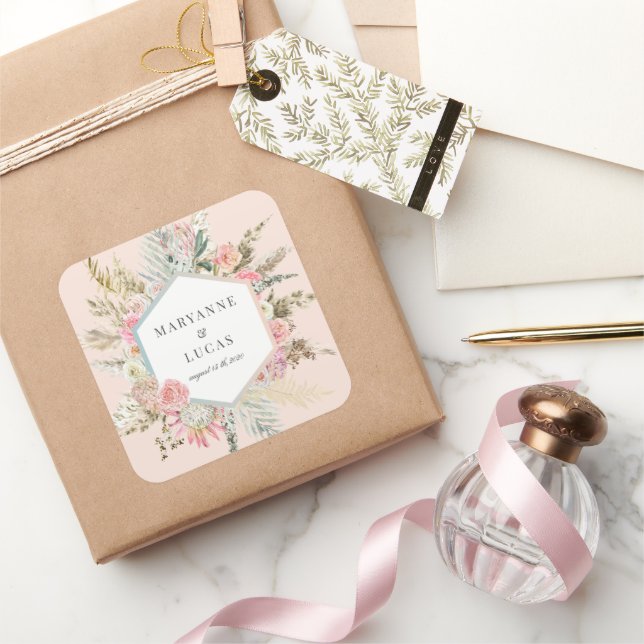 Sticker Carré Élégant monogramme floral bohème (Cadeaux)