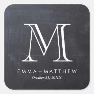 Sticker Carré Élégant Monogramme moderne Chalkboard Favoriser Ét