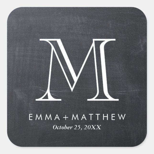 Sticker Carré Élégant Monogramme moderne Chalkboard Favoriser Ét (Devant)