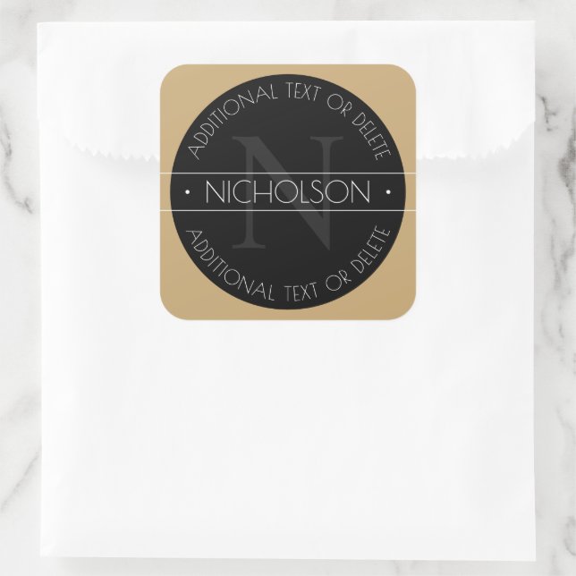 Sticker Carré Élégant Monogramme moderne modifiable Noir Blanc O (Sac)