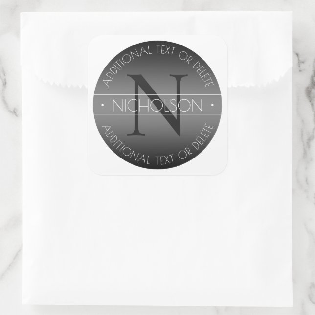 Sticker Carré Élégant Monogramme moderne noir & blanc (Sac)