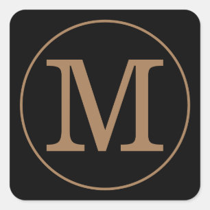 Sticker Carré Élégant Monogramme noir et or