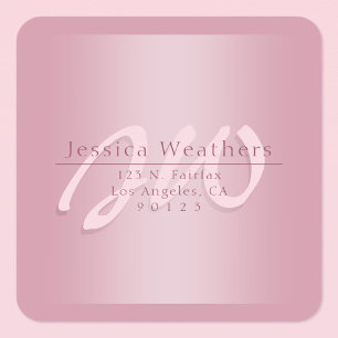 Sticker Carré Élégant monogramme Script Mauve Ombre Adresse de R