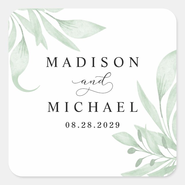 Sticker Carré Elégant Moody Eucalyptus Feuille Mariage de verdur (Devant)