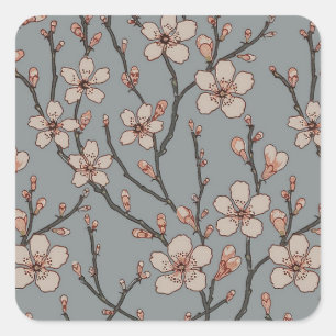 Sticker Carré Élégant Motif Fleur rose Douce Fleur Fleur de Ceri