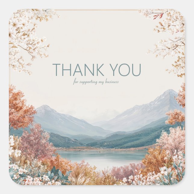 Sticker Carré Elegant Mountain Lake Blossom Gold Frame Landscape (Devant)