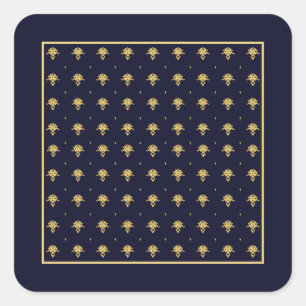 Sticker Carré Elegant Navy Blue et Gold Damask