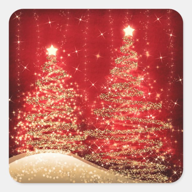 Sticker Carré Élégant Noël Étincelant Arbres rouges (Devant)