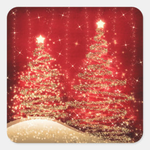 Sticker Carré Élégant Noël Étincelant Arbres rouges