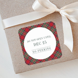 Sticker Carré Élégant Noël Rouge Rustique Plaid Stewart Tartan