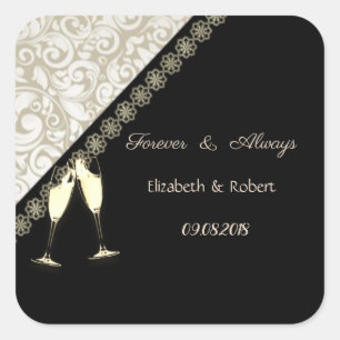 Sticker Carré Élégant noir, Mariage damassé