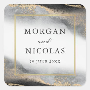 Sticker Carré Élégant Opulence Mariage noir et or