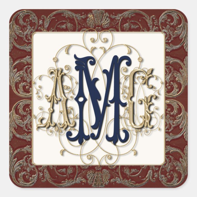 Sticker Carré Élégant or antique Baroque sceaux monogrammes (Devant)